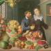 Man and Woman Before a Table Laid with Fruits and Vegetables